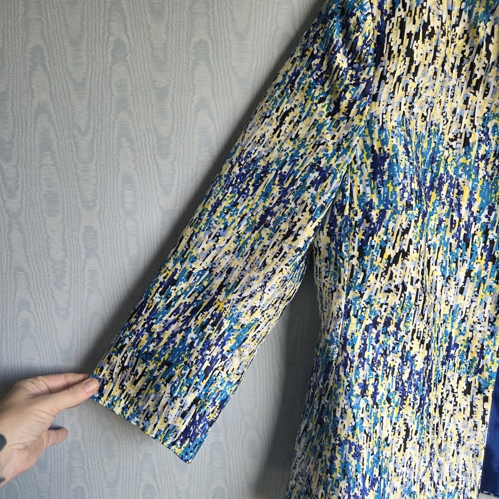 Kasper Multicolor Abstract Long Sleeve Mid Length Open Front Jacket Blazer 6 - Picture 2 of 7